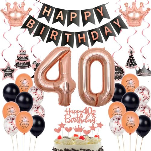 Decorazioni 40 Anni Compleanno Oro Rosa e Nero - Palloncini e Deco Festa per Donna