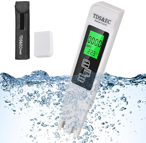 Colexy 3 in 1 Misuratore TDS EC e Temperatura, Misuratore Conducibilità Acqua, Tester Acqua qualità, Tester di Temperatura dell'Acqua, Dispositivo di misurazione ad Alta precisione e Display LCD