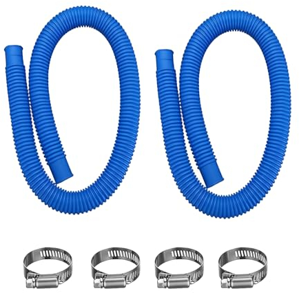 Manguera piscina 32mm,Manguera limpiafondos piscina,Manguera piscina,Tubo piscina con 4 abrazaderas metálicas,59x1.25 inch,Universal,Apto para todo tipo de bombas (blue)