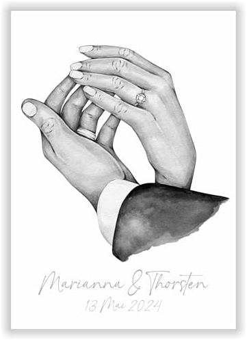 Paar Bild persönliches Poster Geschenk personalisiert mit Namen & Datum DIN A4 Wandbild Hochzeitsgeschenke für Brautpaar Jahrestag Hände