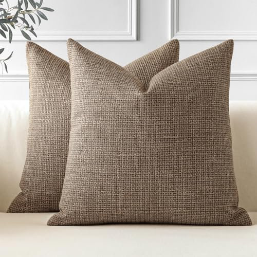 JOTOM 2er Set Leinen Kissenbezüge, Dekorative Weich Einfarbig Wurf Kissenbezug Moderne Kissenhüllen Sofakissen Dekokissen Zierkissenbezug für Wohnzimmer Schlafzimmer Deko (45x45cm, Kaffee)