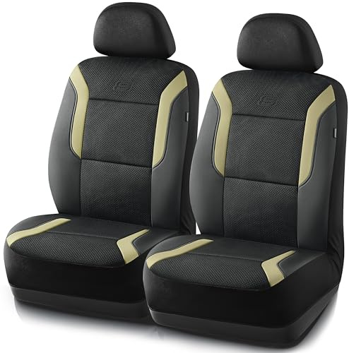 Skechers Memory Foam™ Car Seat Covers, Air Cool Mesh Thick Seat Covers, Black/Beige Two Front, Airbag Compatible, Universal Fit for Car, Van, Truck, SUV