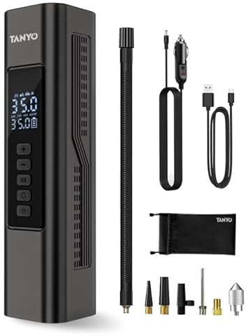 TANYO Compresor Aire Coche, 150PSI Potente Inflador Ruedas Coche con Luz LED, Batería Recargable Inflador Electrico, Mini Compresor De Aire Accesorios Coche para Coche Moto Bicicleta Pelota