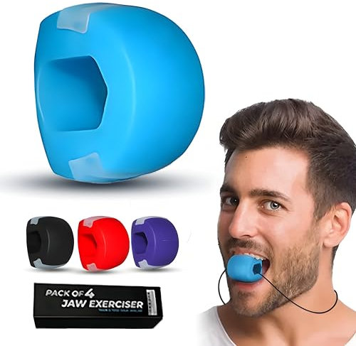 Jaw Exerciser, Jaw Trainer, Face Exerciser, Muscles Trainer, Jaw Strengthener, Chin Exerciser to achieve Sharper Jawline & Facial Toner- Pack of 4 with 4 Colors & 4 Resistance Levels.