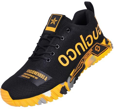 artSew Scarpe Antinfortunistiche Uomo Donna Leggere Scarpe da Lavoro con Punta in Acciaio Commode Traspiranti Scarpe Sicurezza Ammortizzazione Antiscivolo （Giallo, 46 EU