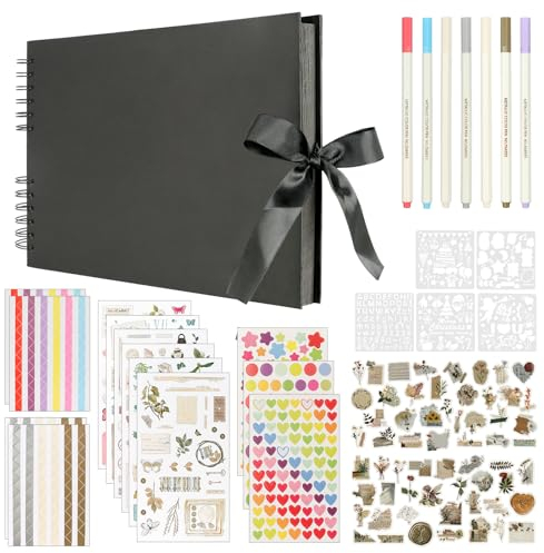 Fotoalbum zum Selbstgestalten, 29 X 21,5cm Fotoalbum 80 Seiten Fotobuch zum Selbstgestalten DIY Scrapbooking Set, Geschenk für Geburtstag Abschluss Hochzeit, Schwarz