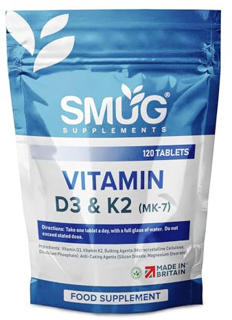 SMUG Supplements Vitamin D3 4000iu & Vitamin K2 200ug (MK-7) - 120 Vegetarian Tablets - Supports Immune System - Promotes Healthy Bones - for Men and Women - Made in Britain