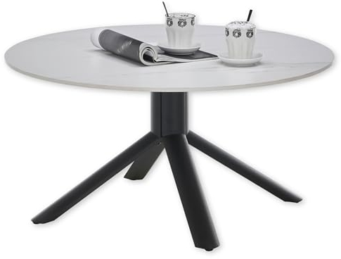 Stella Trading Joanna Couchtisch rund in Marmor Optik, Weiß - Moderner Wohnzimmertisch mit Keramikplatte und Metallgestell - 90 x 45 x 90 cm (B/H/T)