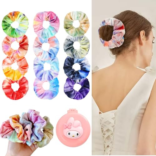 12 Stück Haargummis Mädchen Scrunchies Samt Haargummi Damen Tie-dye Haarbänder, Scrunchies Samt, Weich Haarschmuck, Haarbänder Gummibänder für Lockiges Haar, Glattes Haar, Pferdeschwanz, Dutt