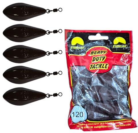 PRO FILSTAR Grundblei Long Cast 5x120g - Wirbel Blei Angeln - Angel Bleie Set - Grundangeln - Birnenblei Angeln - Blei Gewicht - Angelblei - Fishing Weights - Bleigewichte – Tropfenblei – Karpfenblei