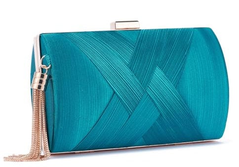 QIUTIMIY Damen Clutch Geldbörsen Abendtasche Quaste Abendhandtasche, Lady Party Fransen Prom Clutches Geldbörse Kette Umhängetasche,Seeblau