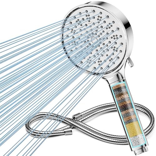 Cobbe Soffione Doccia con Filtro Anticalcare, Doccino per Doccia con Turbo 1,5M, Soffione Doccia Alta Pressione con 6 Tipi di Getto, Grande Potente Soffione con Filtrazione a 20 Strati (Cromo)