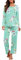 PrinStory Schlafanzug Damen Rundhals-Ausschnitt Pyjama Set Langarm Soft Nachtwäsche Lounge Wear Sets Für Frauen Mit Taschen (Blumen Mintgrün, S)