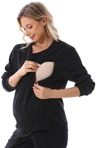 FEOYA Schwanger-Pullover Lässig Still Sweatshirt Bequem Reißverschluss Stillpullover Baumwolle Stilloberteile Winter Langarm Stillkleidung M