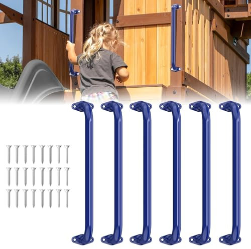 17.3 Inch Safety Playground Handles Metal Kids Indoor Outdoor Climbing Monkey Bars Swing Set Accessories Grab Handle Playset Hand Grips for Playhouse, Treehouse, Jungle Gym (Dark Blue, 6 Pack)