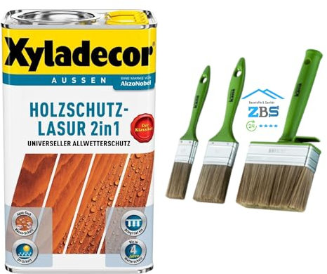 zbs24 Xyladecor Holzschutzlasur 2in1, keine Grundierung, Pinselset, tief eindringend, hoher UV-u. Nässeschutz, für alle Holzbauteile im Aussenbereich (nussbaum, 2,5 Liters)