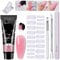 DOOCECIY Poly Nail Gel Kit, 15ml Jelly Pink Poly Gel with Slip Solution, Nail Forms, Dual-Ended Brush for Beginners