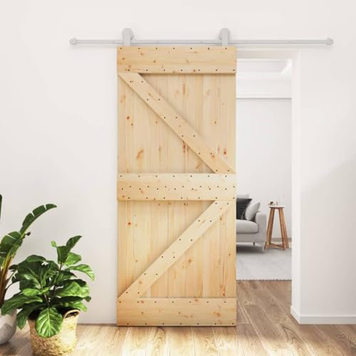Furniture Select-Porta scorrevole con set di ferramenta, 90 x 210 cm, in legno massello di pino