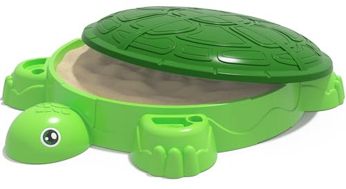 Wee Wonders Schildkröten-Sandkasten mit Deckel, Sandkasten mit Abdeckung für Kleinkinder 3–5, Kinder, Sandaktivität, sensorisches Spielset, Sommer, Strand, Innen- und Außenbereich, Spielzeug,