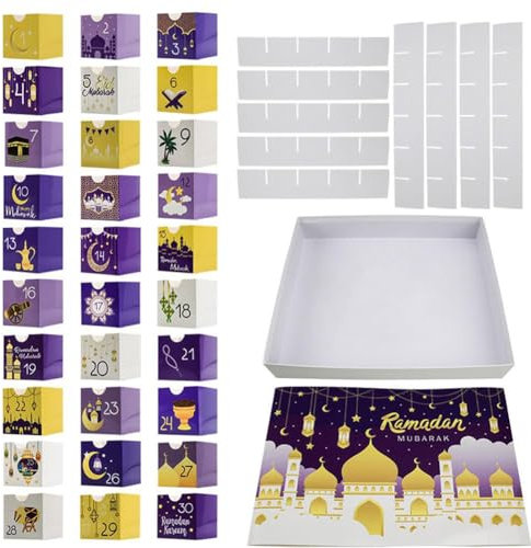 Ramdan Adventskalender mit Schubladen, 30 leere Boxen für 30 Tage, Eid Mubarak Geschenk befüllbarer Kalender, Bo Ramadan Coutdown