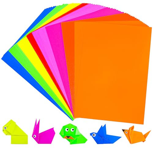 80 feuilles de papier cartonné de couleur fluorescente - 8 couleurs de papier de construction pour l'artisanat d'art, papier cartonné de couleur vive au format A4 PAC07