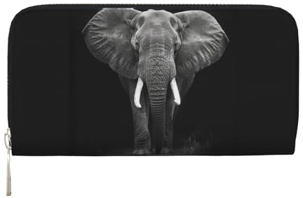Mexpekil Damen-Geldbörse aus PU-Leder mit Münzfach, Reißverschluss, Handtasche, wilder Elefant für Frauen, Schwarz , Einheitsgröße, Modern
