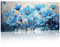 Grande Bleu Fleur Sauvage Cadre En Bois Tableau Decoration Murale, Abstrait Pivoine Coquelicot Floral Art Mural Impression Sur Toile Peintures Salon Chambre Bureau deco murale Prêt Suspendre 100x50cm