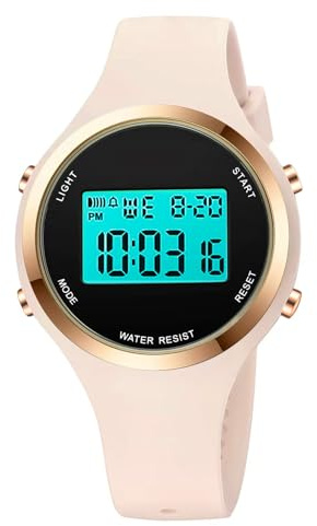 XCZAP Women’s Digital Sports Watch Waterproof LED Display Wristwatch with Alarm, Stopwatch Backlight Lightweight PU Strap, Ideal for Girls, Teens Outdoor Fitness (Off White Black)