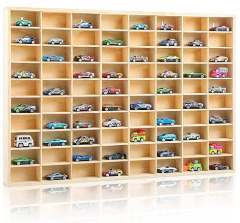 Seenelling Hot 1/64 Diecast Wheels Display Case Holds Toy Cars Wooden Wall Mount Car Display Shelf Storage Organizer Case for Toy Collectibles, Wheel, Model, 10 Layers (80 Spaces)