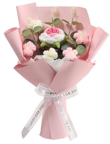 ZKFSIE Crochet Flowers Bouquet, Handmade Knitted Rose Arrangement, Artificial Floral Arrangement, for Girl, Women, Moms, Teachers, and Loved Ones