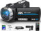 Caméscope 4K 80MP HD Caméra Vidéo pour YouTube, 30FPS Webcam à Vision Nocturne IR Caméra, Zoom Numérique 18X de à Écran IPS 3.0 270° Vlogging Camera avec Carte SD,2 Piles,Télécommande et Stabilisateur