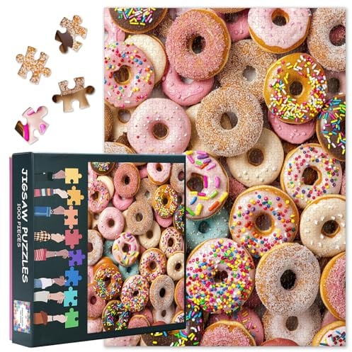 Puzzles für Erwachsene 1000 Stücke Bunte Donuts Puzzle 1000 Stücke Herausfordernde Puzzles Geeignet für Spielnächte Erwachsene und Jugendliche Familie Spielzeug Geschenke Fertige Größe: 70x50cm
