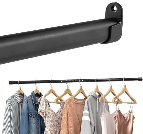Poskena Kleiderstange Schwarz Ausziehbar,Oval Teleskopstange 43-191cm | Kleiderstange für Schrank, Klemmstange 1 Set mit 2 Halterung ,Tragfähigkeit bis 60 lbs,für Kleiderschränke, Garderobe