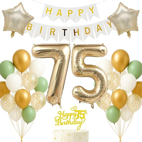 Geburtstagsdeko 75 Jahre Gold Grün Familienfeier mit Zahlenballon 75 Herzliche Partydeko Großeltern Oma Opa Familie Freunde Helium Luft Warme Raumdeko Tischdeko Zuhause Restaurant 75. Geburtstag