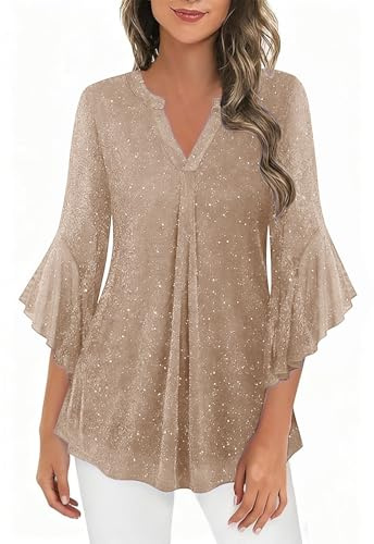 Bluse Damen Glitzer Oberteile Silvester Outfit Pailletten Blusenrock V Ausschnitt Tunika Festliche Blusen Zur Hochzeit Party Oberteil Glitzershirt Karneval Langarmshirt Damenblusen Glitzeroberteil