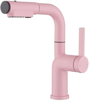 SXWYLZ Wasserhahn Bad mit Ausziehbar Brause, Armatur Badezimmer 360° Drehbare Waschtischarmatur mit 3 Wasserstrahlarten Einhebelmischer Warm und Kaltwasser, Spülenarmatur Edelstahl,Rosa