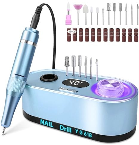 Professional Nail Drill 40000RPM,Electric Nail File for Acrylic and Gel Nails,Multi Functional Nail Drill Set with 12 Bits,Luminous Touch knob (Blue)