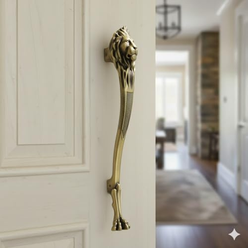 Renvo Premium Lion Shape Heavy Duty 30cm Door Pull Handle (1-Pack) - Exterior/Interior Commercial & Residential Entry/Sliding Doors - Modern Aluminium, Brass Antique Finish (Lion Brass Antique)