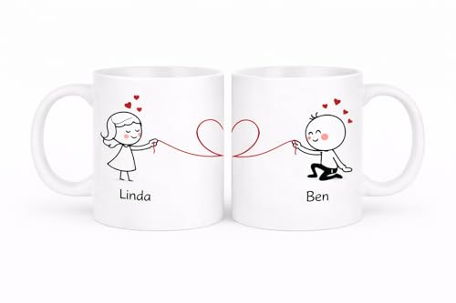 Paar Tassen 2er Set personalisierten Tassen mit Namen für Paare; Keramik-Kaffeetassen für Paare; geschenk für ihn und sie, Valentinstagsgeschenk. (Liebe)