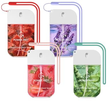 Hand Sanitiser Spray 4Pack – Aloe, Lavender, Strawberry, Watermelon | 24-hour moisture lock, Alcohol-free gentle formula, Hydrating fruit & botanical scents, Portable 53ml travel size