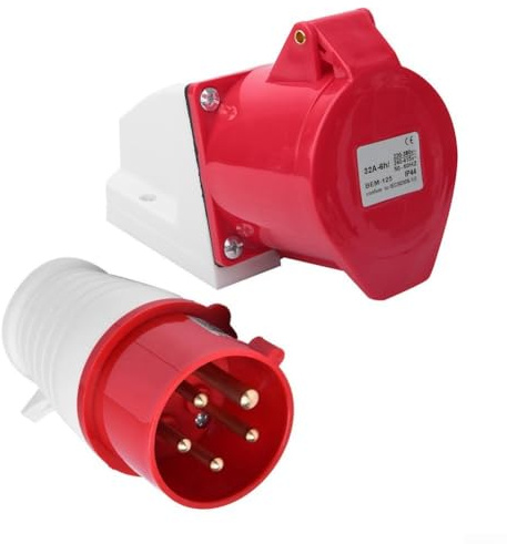 NexRen Enchufe industrial trifásico montado en la pared de 32 A, 5 pines, 415 V, con macho hembra IEC60309 IP44 impermeable y protección ignífuga