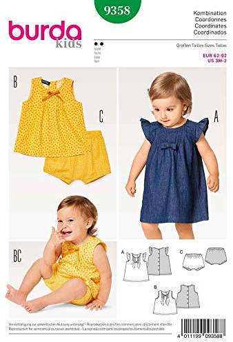 Burda Baby & Toddlers Easy Sewing Pattern 9358 Dress, Top & Panties