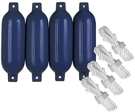 Compass 4-er Set Fender Bootsfender mit 4 Fenderleinen blau, Größe M (50 cm Länge, 15 cm Durchmesser)