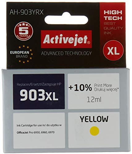ActiveJet ah-903yrx Water-Based Pigment Yellow Ink Cartridge with Chip – Compatible Ink Cartridges (HP Pigment Yellow Officejet Pro 6950, 6960, 6970, 12ml, No. 903Xl, Inkjet)