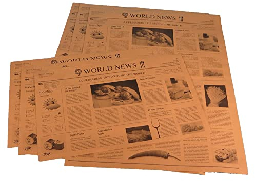 1000 Blatt Bio Burger Einschlagpapier Hamburgerpapier Sandwichpapier Frischhaltepapier Pergamentersatz braun fettdicht Motiv Zeitung/mit Zeitungsdruck braun 25x38cm - Inkl. VerpG in D