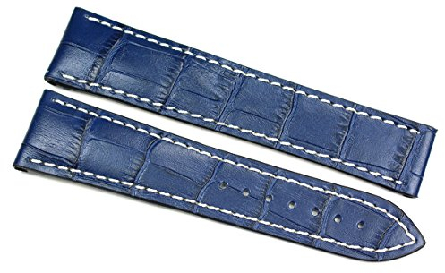 RIOS 1931 22mm /18 für Omega Faltschließe Leder Deutsch Handarbeit Uhrenarmband Krokoprägung blau