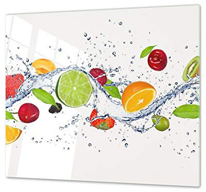 ORIGINALE tagliere in VETRO temperato – Copri-piano cottura a induzione –Tagliere pezzo UNICO (60x52 cm) o DUE pezzi (30x52 cm ognuno); D07 Frutta e Verdura: Frutta 14