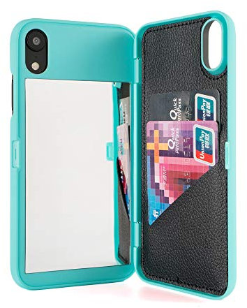 W7ETBEN iPhone XR Case,Hidden Back Mirror Wallet Case with Stand Feature and Card Holder for Apple iPhone XR 6.1 inch -Teal