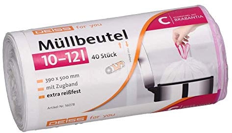 DEISS - Bolsas de basura para Brabantia Touch Bin (tamaño C, 40 unidades, 10-12 L)