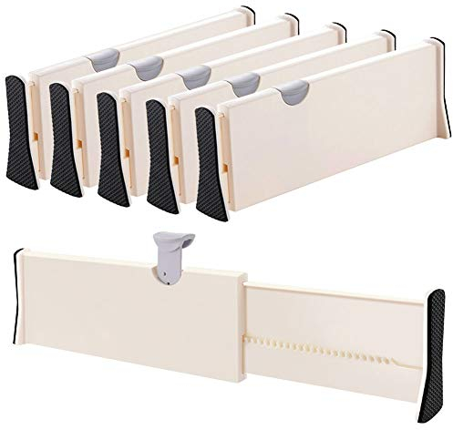 JONYJ Schubladenteiler, Organizer, 5er-Pack, verstellbare Trennwände, 10.2 cm hoch, erweiterbar von 27.9-43.2 cm, für Schlafzimmer, Badezimmer, Schrank, Kleidung, Büro, Schaumstoffenden, rastet ein.